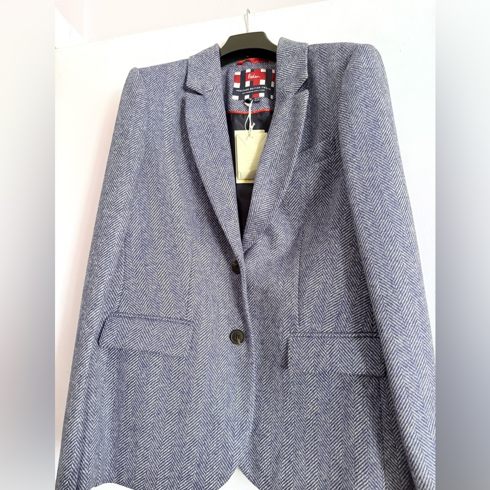 Boden Blue Herringbone Blazer